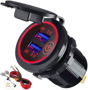 lot 2257 image: Quick Charge 3.0 Dual USB Car Charger Socket with Touch Switch 12V24V 36W QC3.0 Dual USB Fast Charger Socket Power Outlet for Marine, Boat, Motorcycle, Truck, Golf Cart(Red)