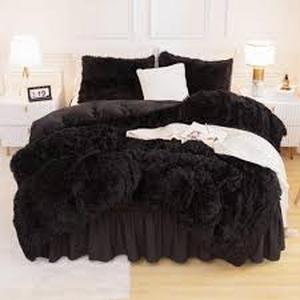 lot 13226 image: Oeko-Tex Standard 100 Certified Black Faux Fur Fabric comforter with 3 pillow cases queen size