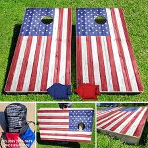 lot 19705 image: American Flag Cornhole Game Set with Bean Bags