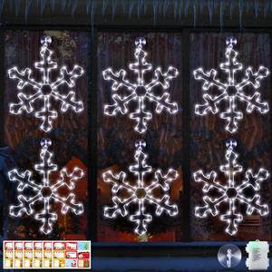 lot 1382 image: Hiboom 6 Pack 12 Inch Snowflake Christmas Window Lights, Battery Operated LED Hanging Snowflake Lights for Indoor Outdoor Christmas Window, Wall, Door, Glass Decorations