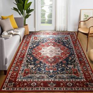 lot 1429 image: YJ.GWL Large Area Rug for Living Room, 5x8 Machine Washable Boho Rug for Bedroom, Low Pile Lightweight Thin Rugs Floral Vintage Distress Print Pattern Carpet for Dining Room, Red