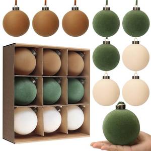 lot 1437 image: 9 PCS Christmas Velvet Balls Flocked Xmas Tree Ball Ornaments Christmas Large Ball Set Xmas Tree Hanging Decoration 4 Inch, 6 Inch (Earth Color, 4inch)