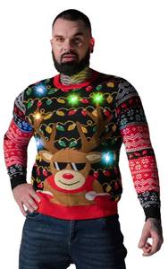lot 2049 image: LED Ugly Christmas Sweater for Men, Unisex Women Xmas Pullover with Light for Party Festive Rudy Lit Up X-Large
