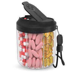 lot 2057 image: Hionxmga Pill Bottle Organizer with 7 Large Compartments, Pill Dispenser 4.4 H x 3.6 Dia for Travel, Supplement Organizer with Anti-Mixing Design, BPA-Free Pill Container with 20 Pcs Labels, Black