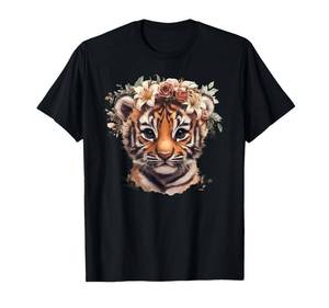 lot 2069 image: Adorable Tiger Cub With Floral Crown T-Shirt size XS and pink not black