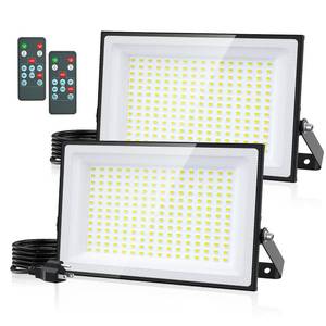 lot 2072 image: Onforu 200W Dusk to Dawn LED Outdoor Flood Light with Timer, Adjustable Brightness up to 18000lm, IP66 Waterproof Security Light with Plug, Garage Light with Remote for Yard 2 Pack