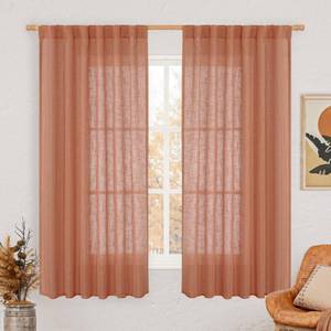 lot 2076 image: LAMIT Terracotta Linen Curtains 63 Inch for Bedroom, Light Filtering Neutral Semi Sheer Window Boho Curtains Back Tab and Rod Pocket Panels for Living Room, 2 Panels, 52 x 63 Inch