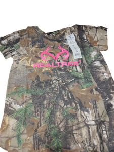 lot 2102 image: Ladies small camouflage real tree T-shirt with pink lettering