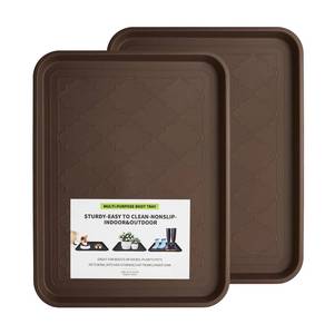 lot 2107 image: PETABBY Boot Tray 2 Packs All Seasons Multi-Purpose, Waterproof Boot Trays for Entryway Indoor & Outdoor, Non-Slip Shoe Tray, 16.7x12.8,Brown