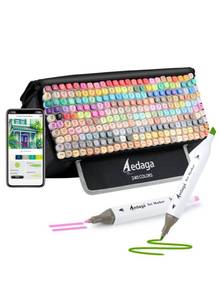 lot 3805 image: AEDAGA 240 Colors Alcohol Markers with Free App, Dual Tip Art Marker with Kickstand Case for Artists Adults. Alcohol Based Markers for Coloring Painting Sketching and Drawing, Great Gift