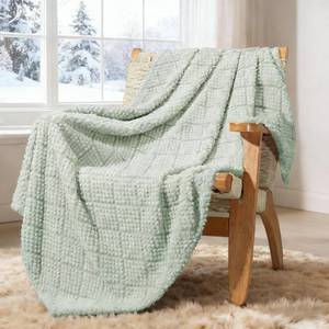 lot 4459 image: Whale Flotilla Fuzzy Fleece Throw Blanket for Couch, Bed, Soft Fluffy Jacquard Waffle Blankets for All Season, Lightweight and Warm, 50x60 Inch, Sage Green