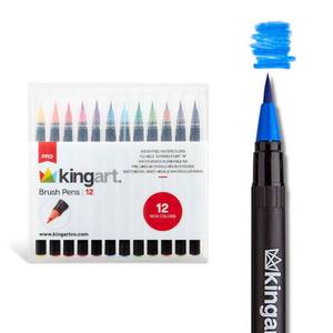lot 4462 image: KINGART Pro Brush Pens, 12 Colors for Real Watercolor Painting with Flexible Nylon Brush Tips, Paint Markers for Coloring, Calligraphy and Drawing for Artists and Beginner Painters