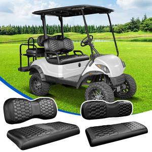 lot 5638 image: NOKINS Golf Cart Seat Covers Kit, 4PCS Front&Rear Seat Covers Fits Yamaha DriveDrive 2 Standard Seat Cushion, No Stapler, Golf Cart Accessories (Hexagon Carbon Fiber - Black)