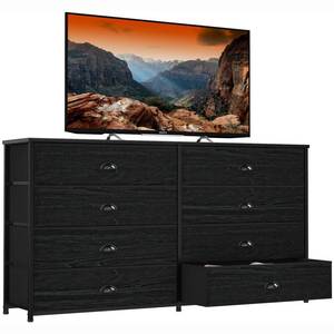 lot 5639 image: Furnulem Wide Dresser with 8 Fabric Drawers, TV Entertainment Center with Storage for 55 TV, Large Chest of Drawers for Bedroom, Living Room, Dorm, Closet, Entryway, Wood Top (Black Oak)