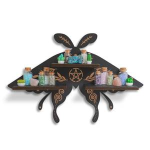 lot 5645 image: FNYDOX Moth of The Moon Crystal Display Shelf, Rock Gem Stone Holder, Essential Oils Nail Polish Organizer, Trinket Knick Knack Shelf Wall Mounted, Witch Witchy Wiccan Home Decor(Style B)