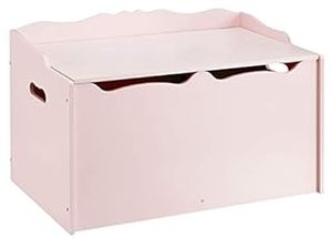 lot 5655 image: Wooden toy box pink has some cracks on the side and edges