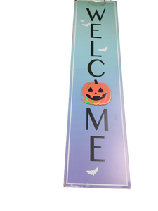 lot 5658 image: Halloween Welcome Sign with Pumpkin and Bats has small paint scuffs on some corners