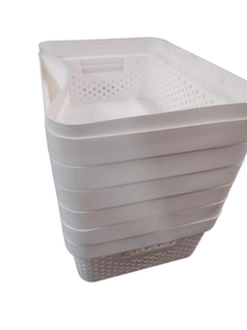 lot 5660 image: White Plastic Storage Basket Set 14x10 in set of seven