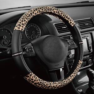 lot 6203 image: Road Comforts Leopard Steering Wheel Cover - Made with PVC Leather Cheetah Print - Anti-Slip, Universal Fit 14 12 inches to 15 inches - Black