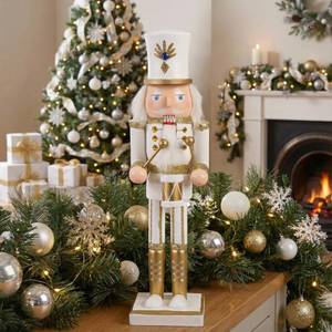lot 6218 image: AMOR PRESENT Wooden Christmas Nutcracker, 12inch White Drum Nutcracker Soldier Wooden Nutcracker Figure for Christmas Shelf Table Decoration