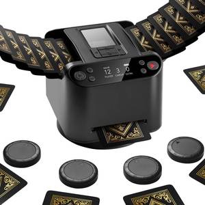 lot 6227 image: Eolzzi Black Pro 2-in-1 Automatic Card Shuffler & Dealer Machine, 360° Rechargeable with 4 Wireless Remotes Controls for 12 Players, Advanced Game Modes for Poker Rummy Phase 10, Gift Box