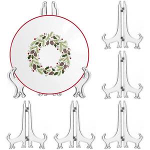 lot 6240 image: LonlyEagle 6 Pack 8 Inch Clear Plastic Easels or StandPlate Holders to Display Pictures or Other Items at Weddings, Plate Stands for Home Decoration, Birthdays, Tables