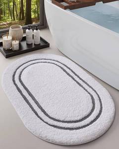 lot 6246 image: DEXI Oval Bath Mats for Bathroom, 17x30 Absorbent Bath Mat, Washable Microfiber Bathroom Rug with Non Slip Backing for Shower Floor, Dark Grey