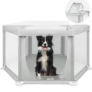 lot 6250 image: 58.3x58.3x29.9 Large Dog Playpen Indoor, Extra Tall Puppy Playpen with Removable Roof, Sturdy Fabric Dog Pen for Medium to Large Pets, Spacious Hexagonal Pet Playpen Indoor for Comfort & Security