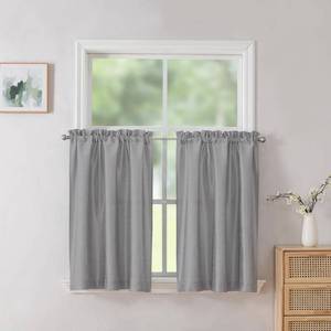 lot 6254 image: Chyhomenyc Uptown Silver Grey Tier Curtains 24 Inch Length 2 Panels, Faux Silk Room Darkening Privacy Short Curtains for Small Window Farmhouse Bedroom Basement Bathroom, Each 30x24 Inch