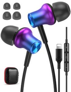 lot 6264 image: iMangoo Design for Apple MFi-Certified Wired Earbuds for Lightning Headphones Magnetic Wire Earphones Corded with Microphone Volume Control for iPhone 14 Plus 13 Pro Max 12 Mini 11 10 XS XR Purple case only