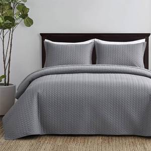 lot 7469 image: Maple&Stone Quilt Set Oversized King Size, 128x120 Lightweight Grey Bedspread Ultrasonic Chevron Pattern Light Coverlet for All Season Comforter Bedding Decor - 3 Piece Bed Cover Sets
