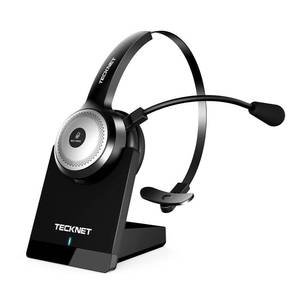 lot 8363 image: TECKNET Wireless Headset for Work, 40Hrs Worktime AI Noise Cancelling Computer Headphones with Charging Base, Bluetooth Headset with Mic & USB Dongle for PCLaptopCall Center