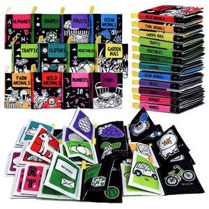 lot 8401 image: OKOOKO 12PCS Soft Baby Books Black and White High Contrast Soft Cloth Bath Books Crinkle Washable Non-Toxic Early Education Preschool Learning Toy for Newborns Babies Infants Toddlers Kids