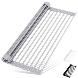 lot 8411 image: HANZENMA Roll Up Dish Drying Rack Over The Sink Kitchen Roll Up Sink Drying Rack Multipurpose Foldable Sink Drying Mat, Heat-Resistant, Anti-Slip & Anti-Rust Dish Rack for Kitchen, 17 x 13, Grey
