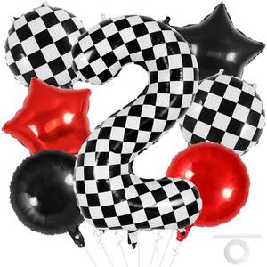 lot 8416 image: Checkered Number 2 Balloon, 40 Inch Large Foil Race Car Number Balloons, Big Black and White Checker Mylar Balloons for Race Car Themed 2 Year Old Birthday Party Decorations Supplies