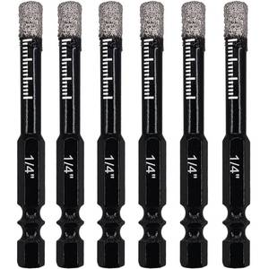 lot 8425 image: Hymnorq 14 Inch Dry Diamond Drill Bits 6pc Set in Storage Case, Quick Release Hex Shank, Wax Inside for Cooling, Vacuum Brazed Diamond Hole Saw for Tile Glass Ceramic Granite Marble Porcelain