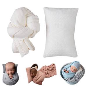 lot 8431 image: Coberllus Newborn Photography Props Blanket Stretch Knitted Twist Wrap & Posing Pad Prop for Baby Boys Girls Photo Shoot Set (Creamy White)