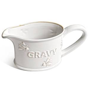 lot 9396 image: LE TAUCI 17oz Gravy Boat, Ceramic Sauce Boat for Salad Dressings, Creamer, Broth, Black Pepper, Set of 1, Arctic White, Bee Pattern