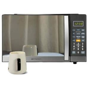 lot 9902 image: Emerson 1.1 Cu Ft  1100W Mirror Finish Countertop Microwave Oven with Grill  MWG1191SB