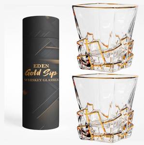 lot 10323 image: EdensDECOR Whiskey Glasses Gift Set (Luxury Gold Plated) Stemless Martini Glasses, Bourbon glass, Scotch, Cognac, Gifts for Men, Dad, Husband, Boyfriend, Grooms Men Gift