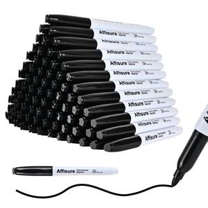 lot 11745 image: Affisure Permanent markers, 100 packs permanent markers bulk, quick dryingin one second, waterproof, smooth, noteasy to erase, durable, can be markedon glass, tiles and cloth, office supplies