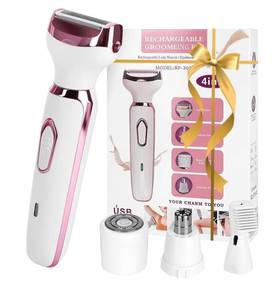 lot 11752 image: Womens Electric Shaver 4-in-1 - Waterproof Painless Hair Remover for Bikini, Face & Body, Cordless WetDry Trimmer with Nose & Eyebrow Heads, Fast USB-C Charging, Gift for Women
