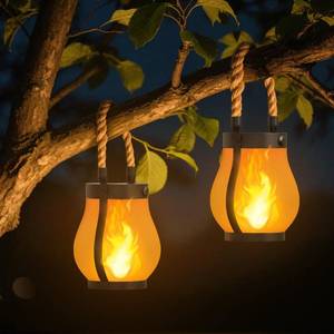lot 11782 image: Hompavo Gen2 Solar Lanterns Outdoor with Ultra-Real Flame, Dual Charging (USBSolar) & 2 Modes - Waterproof Decorative HangingTable Lights for Yard Patio Garden Gift Halloween Christmas Decoration, 2