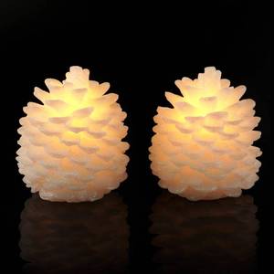 lot 11787 image: Homemory 2 Pcs Pine Cone Candles Flameless, White LED Flickering Lights with 6 Hours Timer, Battery Operated Candles for New Year Celebration Holiday Decorations D4.3 x H4.7 Inches