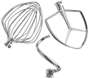 lot 11797 image: Stainless Steel Stand Mixer Attachments 3-Piece (7QT Flat Beater, 7QT Dough Hook, 7QT 9-Wire Whip Attachment) for KitchenAid Lift Stand Mixer and 7 Quart Bowl, Dishwasher Safe