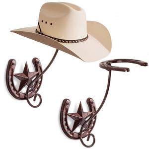 lot 11803 image: HYDERMUS Cowboy Hat Rack for Wall Rustic Metal Cowboy Hat Holder 2 Pack Hat Hanger Western Wall Decor Horseshoe Hooks Storage Display Closet Bedroom Living Room Western Gift Antique Bronze