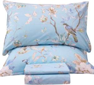 lot 11804 image: QSH Floral Bed Sheets Set Queen Size - Luxury Bird Butterfly Print Bed Sheet Set - 100% Egyptian Cotton Extra Soft and Breathable - 4 pcs Deep Pockets Flower Bed Sheets