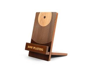 lot 11810 image: Sonny & Sloane Now Playing Vinyl Record Stand Classic Brown Wood Record Holder - Vinyl Accessories for LP enthusiasts - Home Desk Decor for Music Lovers