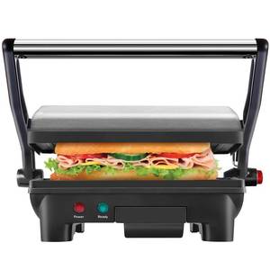 lot 11816 image: Chefman Electric Panini Press Grill, Compact 2-Slice Sandwich Maker, Non-Stick Coated Plates, Opens 180 Degrees, Dishwasher Safe, Removable Drip Tray, Stainless SteelBlack