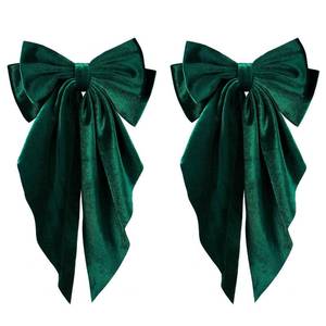 lot 12361 image: Dark Green Velvet Hair Bow Barrettes Long Tail Ponytail Holder Bow-Knot Hair Clips Alligator Hairpins Big for Women Girls Fall Winter Christmas Holiday Party Dress Decor Accessory Gift